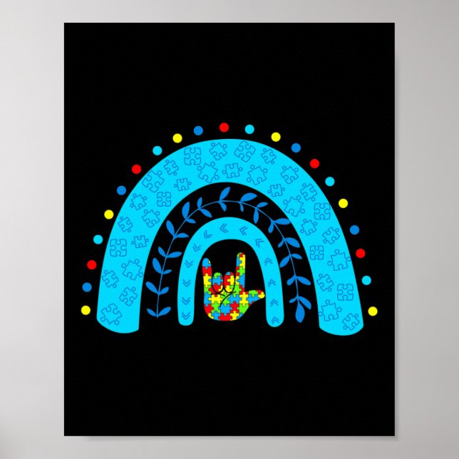 Póster Autismo Conciencia Arcoiris Apoyo Rompecabezas Rót (Frente)