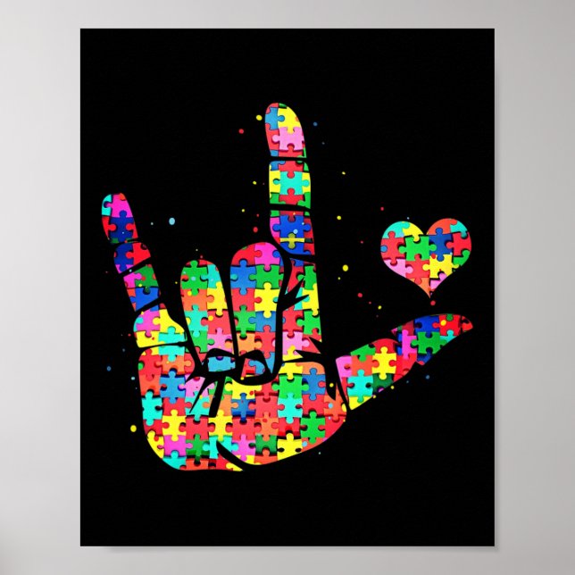 Póster Autismo Conciencia ASL Amor Rótulo Lenguaje Rompec (Frente)