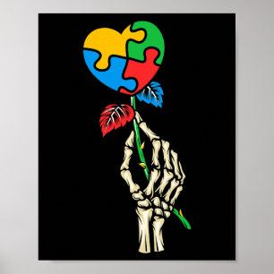 Póster Autismo Conciencia Calavera Rosa de autismo Pieza 