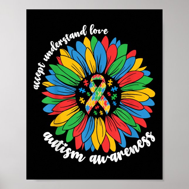 Póster Autismo Conciencia Girasol Para Hombres Mujeres Ni (Frente)
