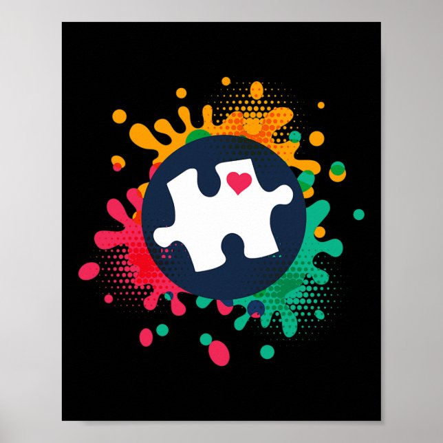 Póster Autismo Conciencia Pieza Rompecabezas Amor Apoyo a (Frente)