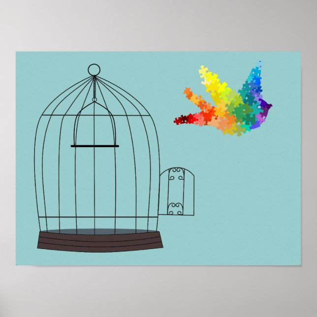 Póster Autismo Conciencia Rompecabezas Poster de Aves (Frente)