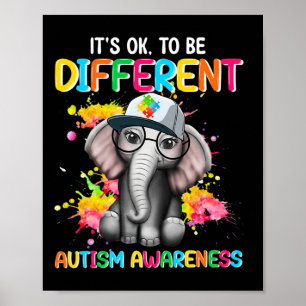 Póster Autismo Concienciación Elefante Flor Está Bien Ser