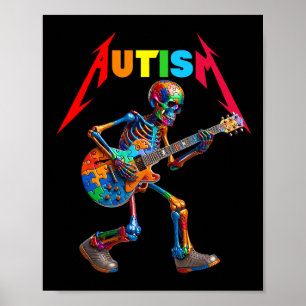 Póster Autismo Esqueleto Guitarra Rock Puzzle Música Auti