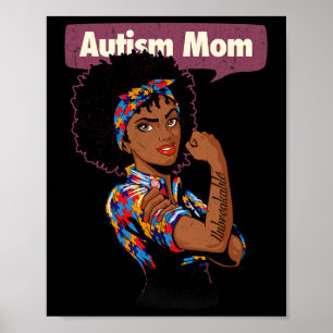 Póster Autismo fuerte para la madre conciencia afro madre