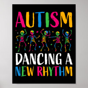 Póster Autismo Gracioso Skeleton bailando nuevo ritmo aut