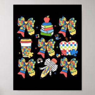 Póster Autismo Maestra Coquette Bow Rompecabezas rodea el