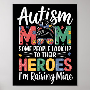 Póster Autismo Mamá criando pieza de rompecabezas del hér