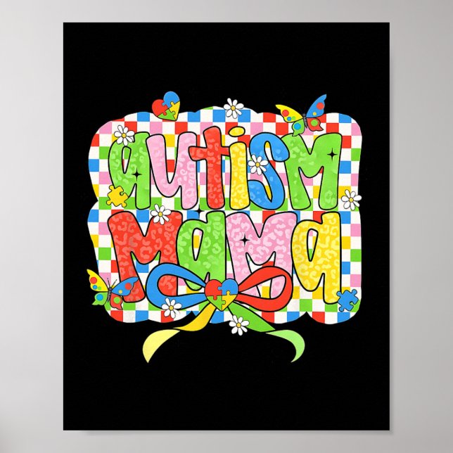 Póster Autismo Mamá Mamá Coquette Bow Autism Awareness Au (Frente)