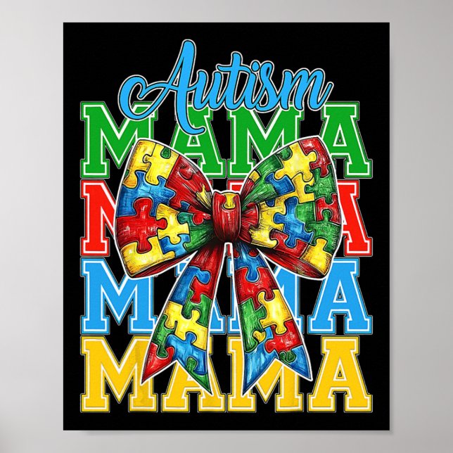 Póster Autismo Mamá Neuro Coquette Bow Mamá (Frente)