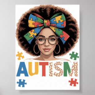 Póster Autismo Mamá Peinado Desordenado Mujeres Negras Co