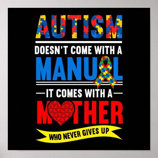 Póster Autismo Manual Mamá Mamá Mamá Flor Arcoiris (Frente)