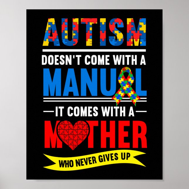 Póster Autismo Manual Mamá Mamá Mamá Flor Arcoiris (Frente)