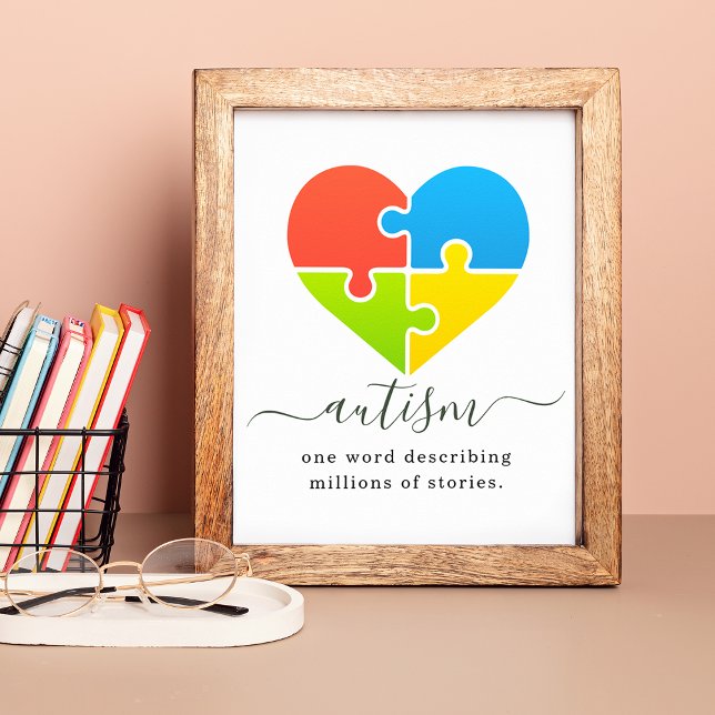 Póster Autismo Millones de historias rompecabezas del cor (Autism Millions of Stories Heart Puzzle Poster)