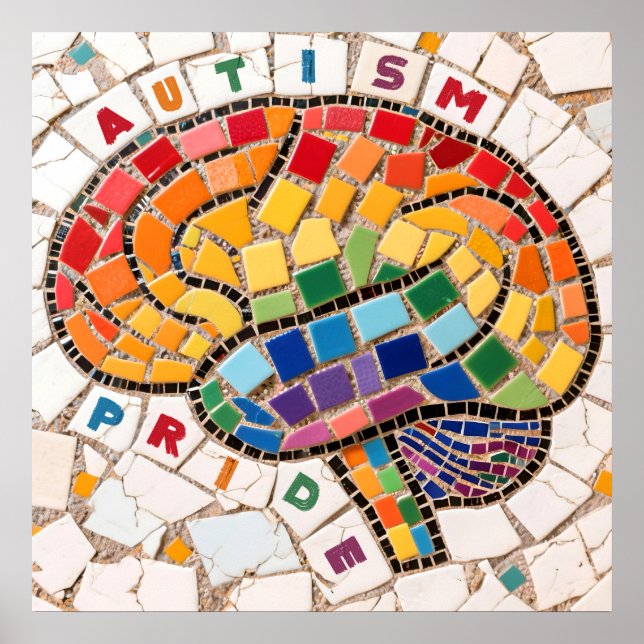 Póster Autismo Orgullo Mosaico Neurodiversidad Cerebro Co (Frente)