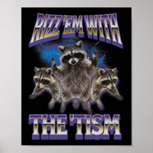 Póster Autismo Rizz Em Con El Bootleg Meme De Tism Raccoo