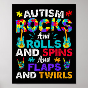 Póster Autismo Rocks Rolls Spins Activa Conciencia Niños 