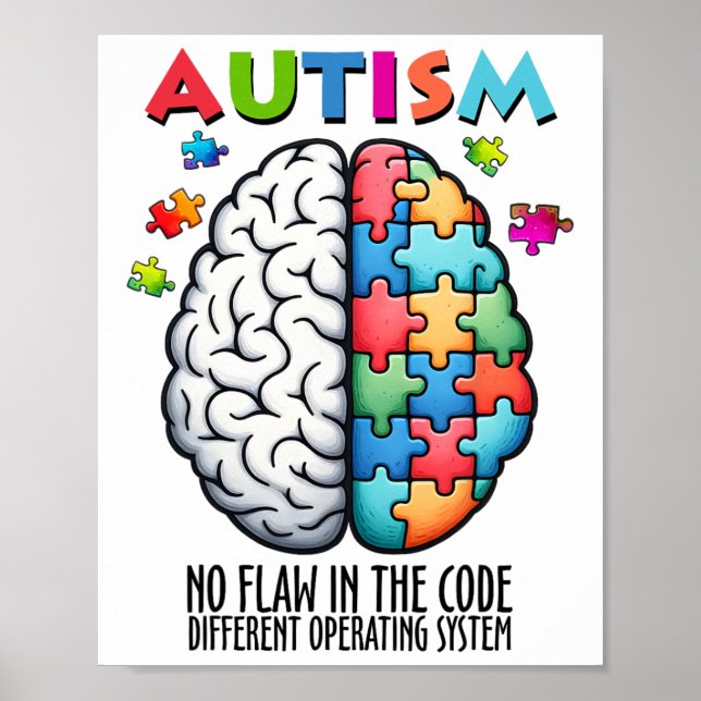 Póster Autismo Rompecabezas Cerebro No Fallo En El Código (Frente)