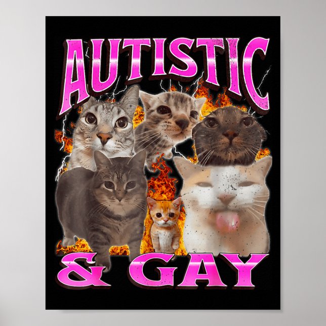 Póster Autistic And Gay Funny Cat Meme Bootleg Graphic  (Frente)