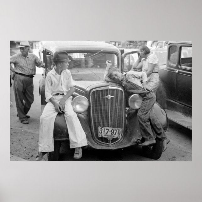 Póster Auto antiguo, familia de la Gran Depresión, años 3 (Frente)