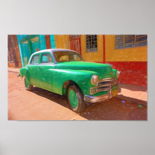 Póster Auto clásico americano en La Habana, poster cubano