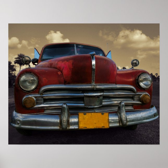 Póster Auto clásico americano en Vinales, Cuba (Frente)