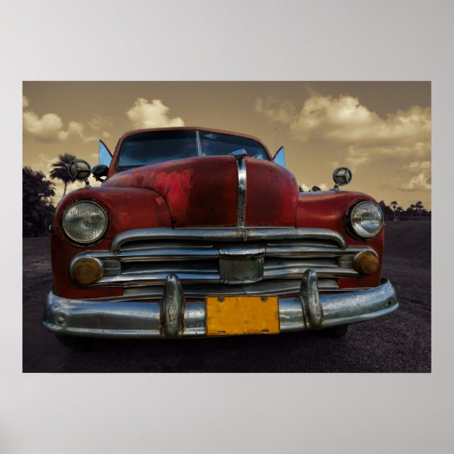 Póster Auto clásico americano en Vinales, Cuba (Frente)