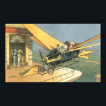Póster Auto convertible de vintage Science Ficción Steamp<br><div class="desc">Ilustracion Vintage Victoriano futurista viajes y transporte ciencia ficción diseño de punk de vapor con un auto convertible volador con alas. El chófer está a punto de aterrizar su coche futurista (o es un avión) en la tienda de chocolates en el futuro. Un clásico diseño de ciencia ficción de historietas...</div>