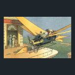 Póster Auto convertible de vintage Science Ficción Steamp<br><div class="desc">Ilustracion Vintage Victoriano futurista viajes y transporte ciencia ficción diseño de punk de vapor con un auto convertible volador con alas. El chófer está a punto de aterrizar su coche futurista (o es un avión) en la tienda de chocolates en el futuro. Un clásico diseño de ciencia ficción de historietas...</div>