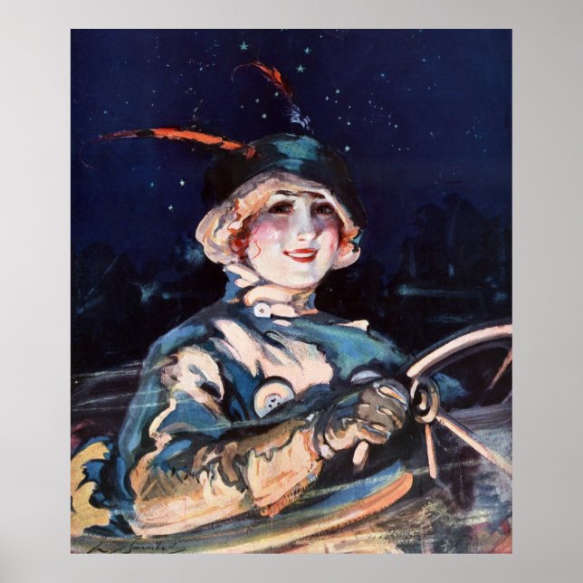 Póster Auto de conducción de una mujer bonito, años 20 (Frente)