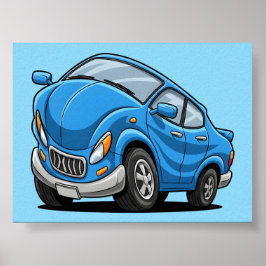 Póster Auto de dibujos animados azul deformado