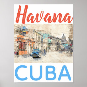 Póster Auto de La Habana Cuba en escena callejera