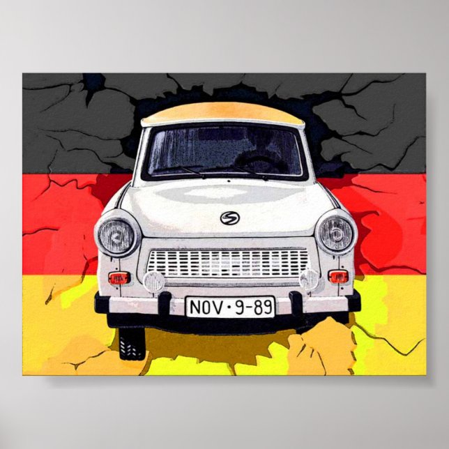 Póster Auto de Trabant y Bandera Alemana, Muro de Berlín (Frente)