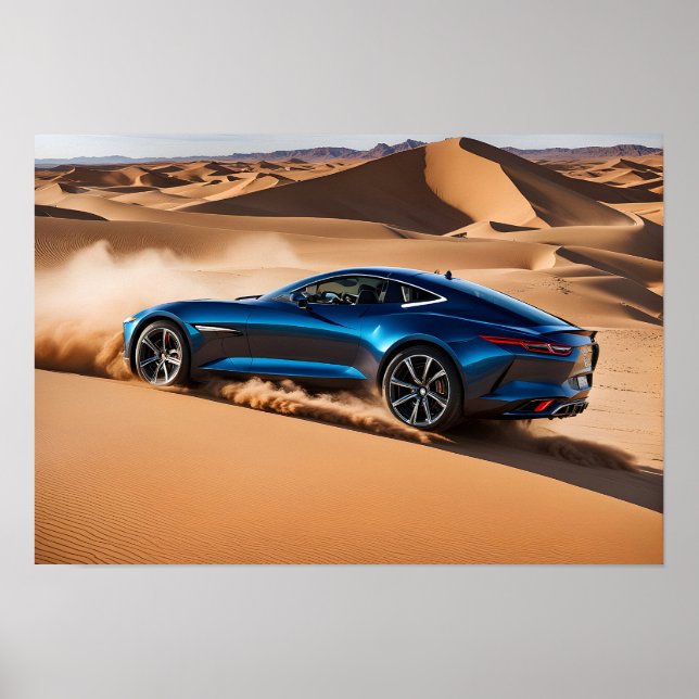 Póster Auto moderno en el desierto (Frente)