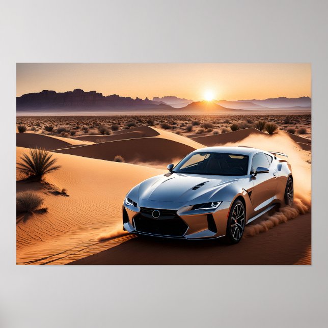 Póster Auto moderno en el desierto (Frente)