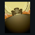 Póster Auto retro vintage | Art Deco<br><div class="desc">Este diseño de temática retro cuenta con un coche vintage que recorre un puente de estilo Art Déco. #auto #transporte #poster #vintage #retro #artdeco #bridge #transporte #cool #popular #trendy</div>