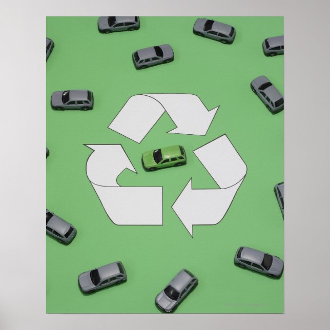 Póster Auto verde rodeado de coches grises (Frente)