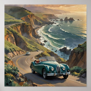 Póster Auto vintage en la carretera del lado de la playa