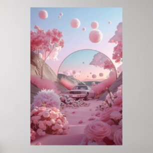 Póster Auto vintage estacionado en Poster de campo de flo
