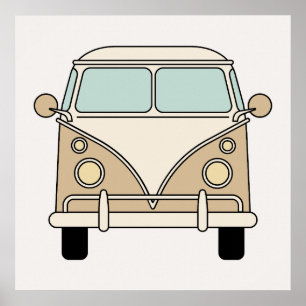 Póster Autobús de camioneta retro con casco amarillo
