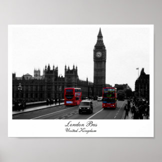 Póster Autobús de Londres, Big Ben y las cámaras del parl