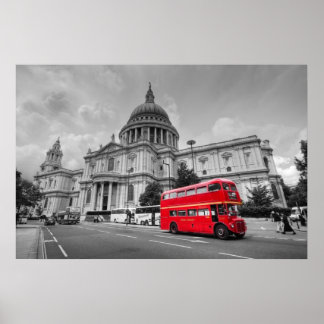 Póster Autobús de Londres y Catedral de San Pablo