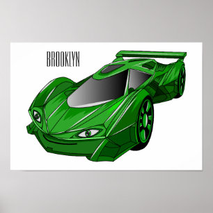 Póster Autobús deportivo verde con ilustracion aéreo