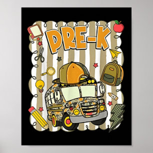 Póster Autobús Escolar Camuflaje Groovy Pre K De Vuelta A