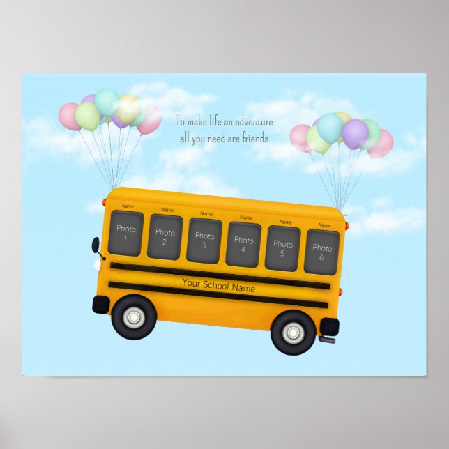 Póster Autobús escolar con amigos Personalizado 6 Foto (Frente)