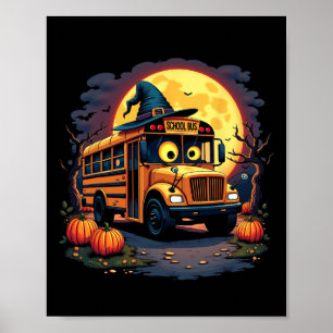 Póster Autobús escolar de Halloween con sombrero de bruja