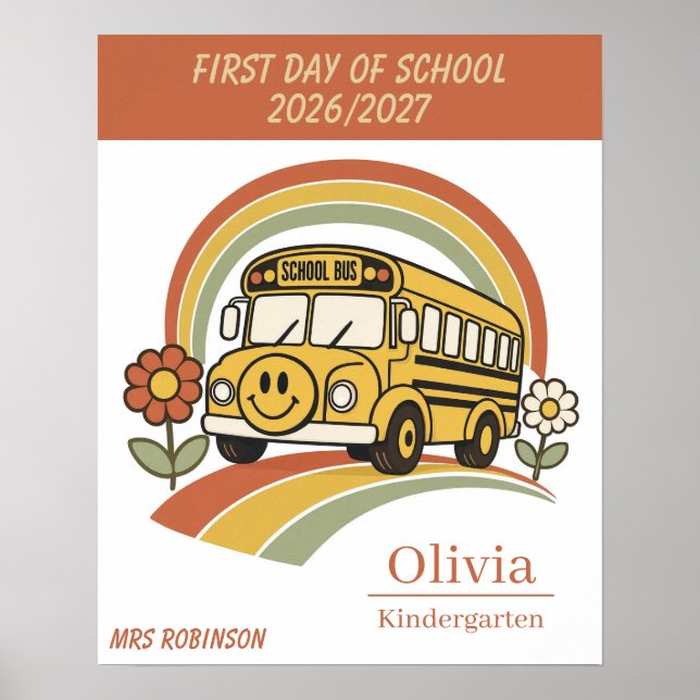 Póster Autobús Escolar Retro Personalizado para el Primer (Frente)