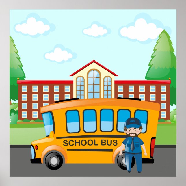 Póster Autobús Escolar Y Conductor (Frente)
