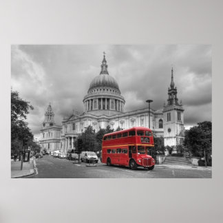 Póster Autobús Red London en la ciudad de Londres