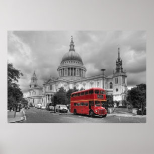 Póster Autobús rojo de Londres en la ciudad de Londres